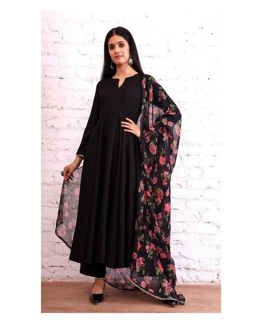 Buy Black Sequins Work Faux Georgette Gown With Dupatta Online