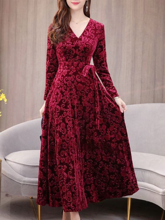Burgundy velvet Fleur Velvet Gown  Velvet One Shoulder Dress by Folkster
