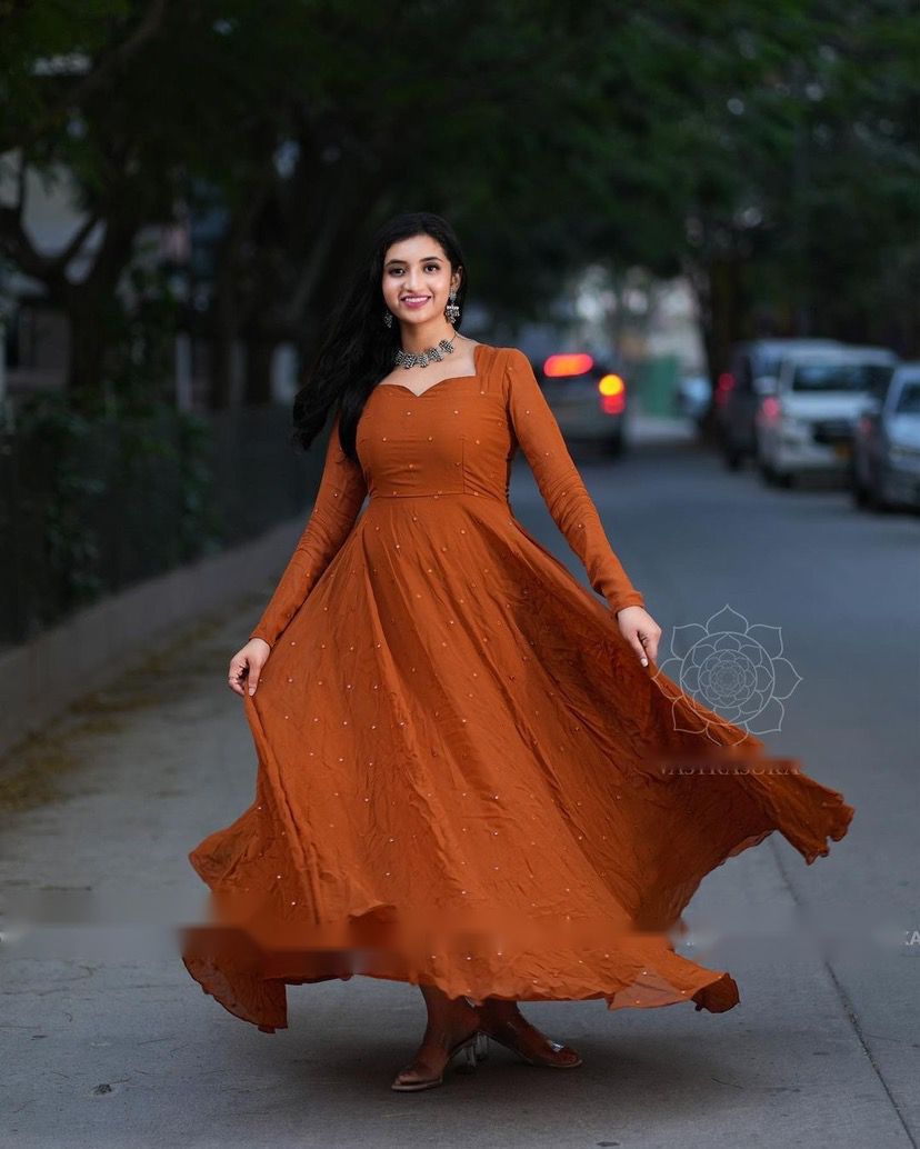 Part Wear Long Gown Mom And Me Orange Color : The Morani Fashion