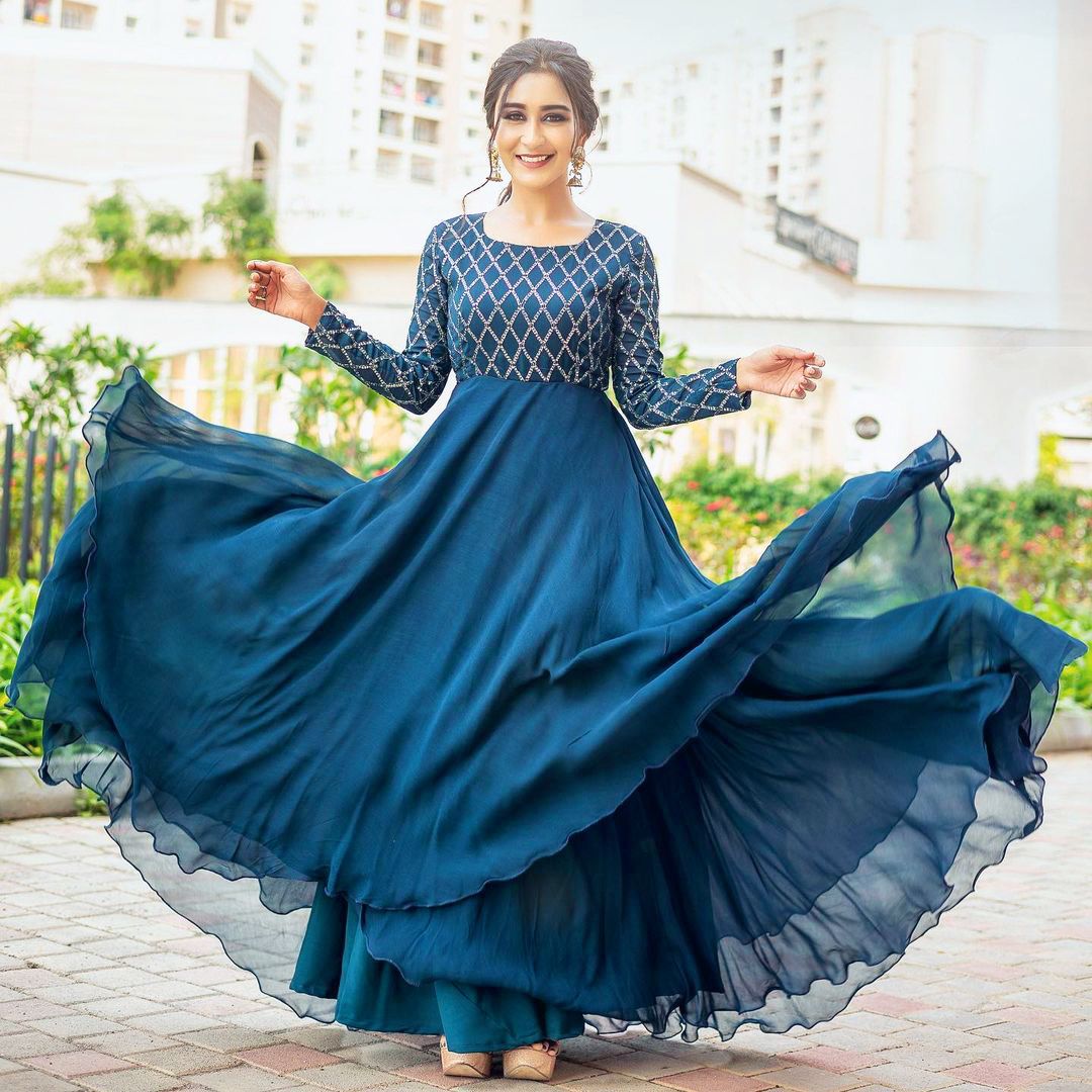 Fox Georgette Heavy Embroidered Designer Anarkali Gown Exporter Supplier  from Hyderabad India