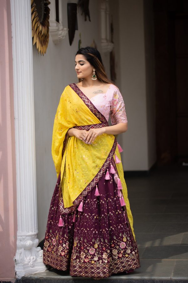 Buy Purple Weaving Banarasi Silk Lehenga Choli Online