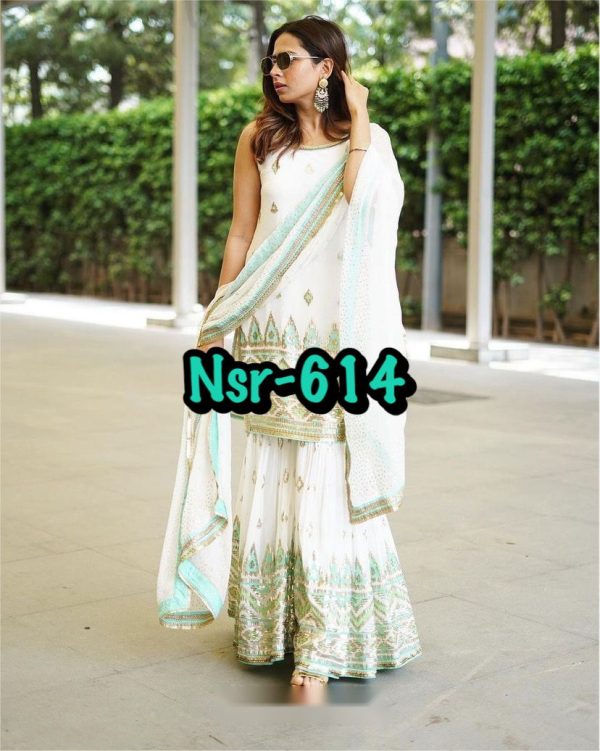 RE - Sea Green Foil Mirror work Sharara - Latest Salwar Suits - New In -  Indian