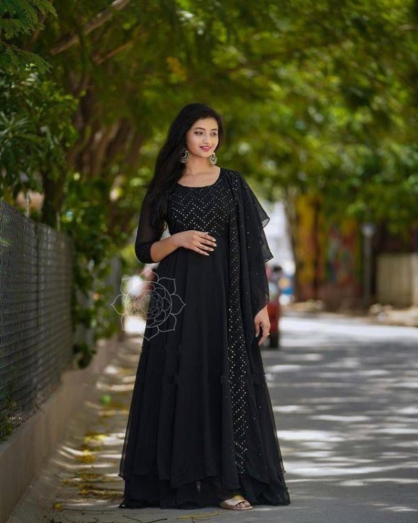 Black Color Anarkali Gown Type Dress TDS3799 – TheDesignerSaree