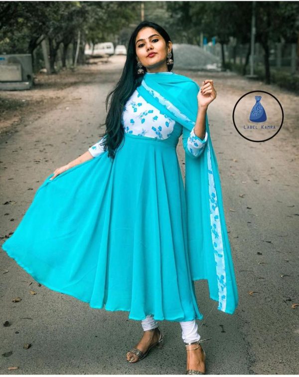 Fancy Long Anarkali Rayon printed Gown Kurti at Rs.600/Piece in surat offer  by Inli Exports