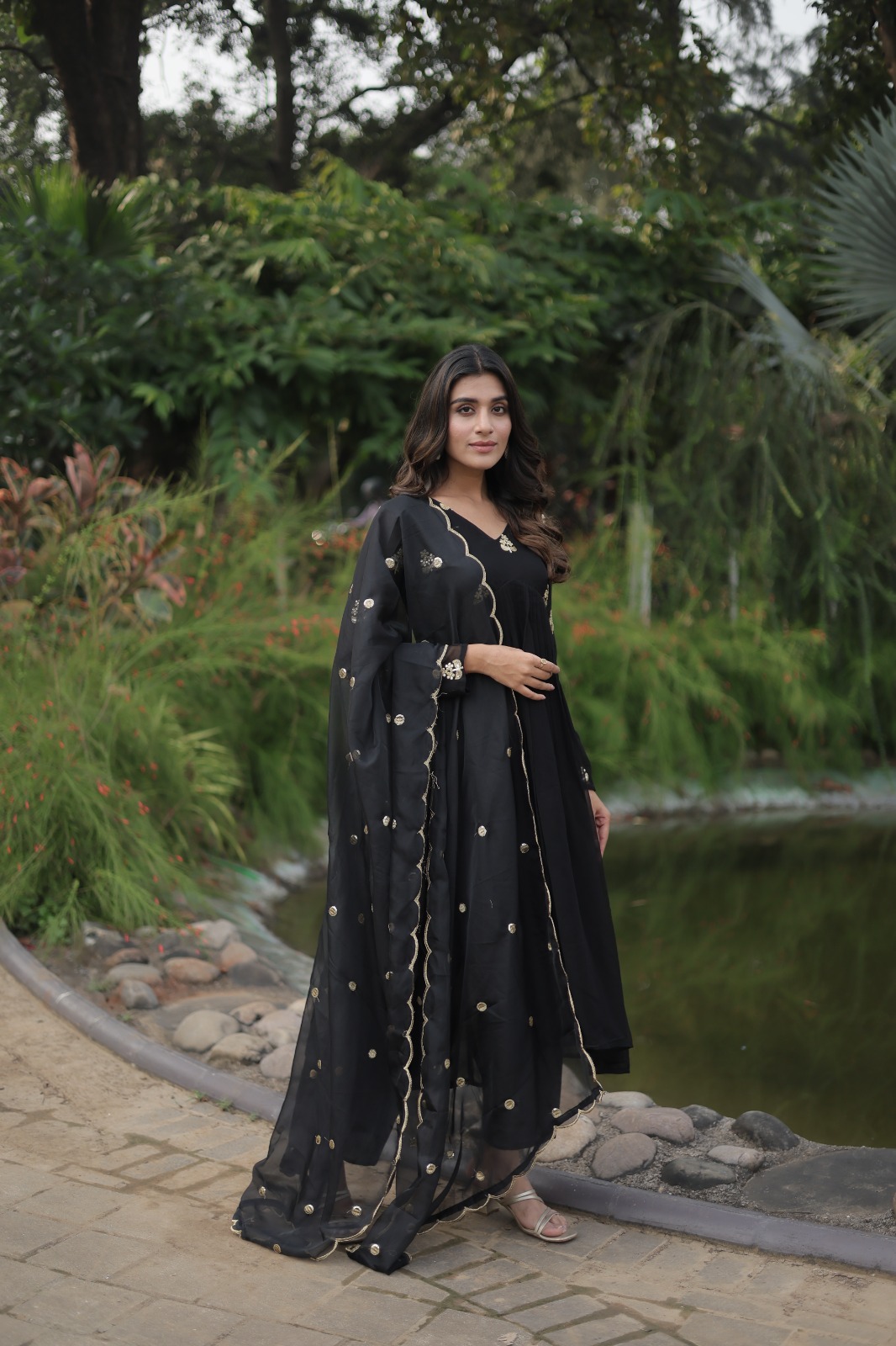 Gorgeous Pitch Black Colour Cotton Kurti With Beautiful Aari